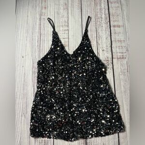Black Sequin Camosole Top by On the 5th. Size small very “showgirl”